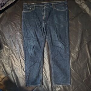 Levi's Athletic Fit Dark Blue Denim Jeans Straight Style Button Logo Accents